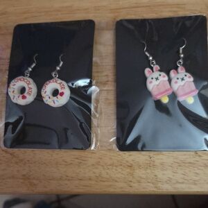 Cute Donut and Bunny Ice Cream Earrings Set